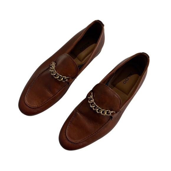 Aldo Leather Loafers Brown Gold Chain Accent Slip On Mens 8 EU 41 main image 7